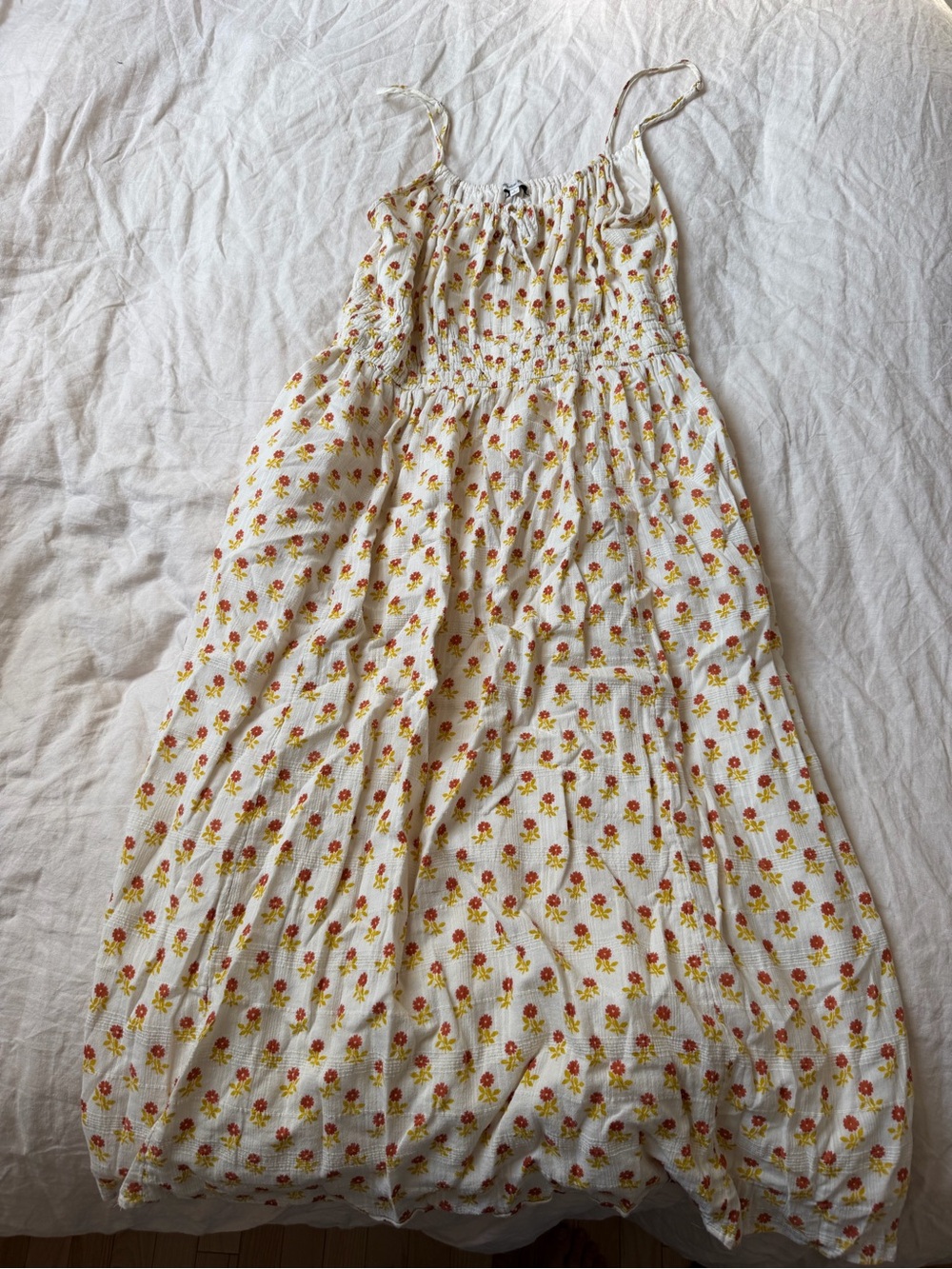 White Floral Smocked Sundress with Spaghetti Straps